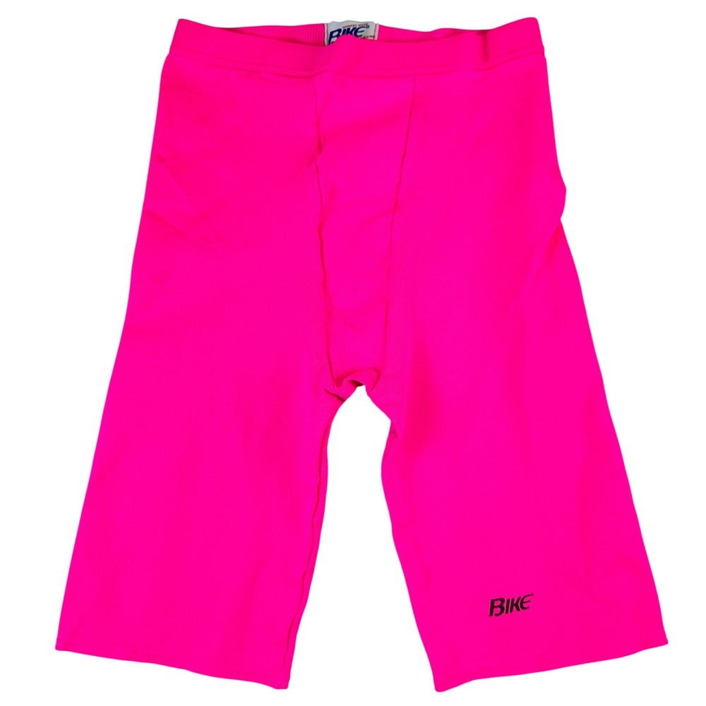 Vintage Bike Compression Shorts Med Neon Hot Pink Athletic Made in USA Retro 90s